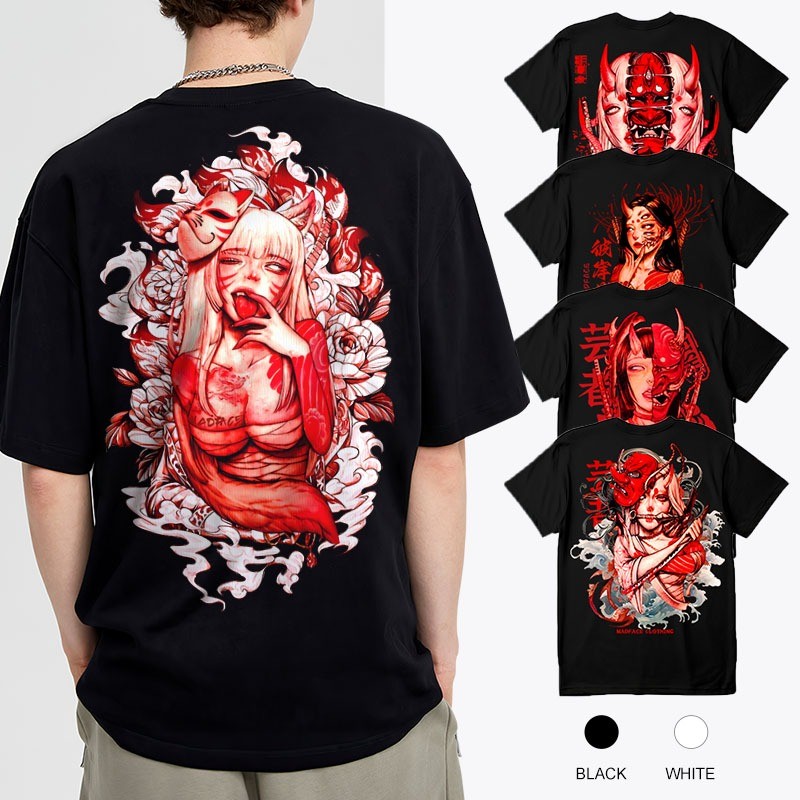 Hàng đầu Nhật Bản nguyên bản nghệ sĩ thiết kế geisha Higanka áo thun cotton nguyên chất phong cách N