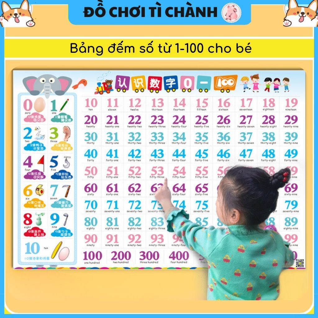 Bảng Đếm Số 1-100 Cho Bé Tì Chành – Bảng Học Toán Từ 1 Đến 100 Khổ Lớn Dễ Xóa, Giúp Bé Nhận Diện Số 
