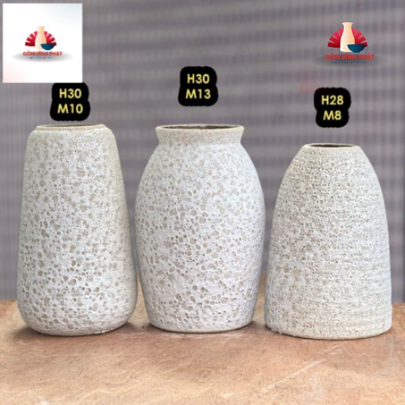 Bình cắm hoa men Atlantic trắng đẹp Bát Tràng decor, hàng loại 1, thủ công tinh xảo, trang trí không gian sang trọng.