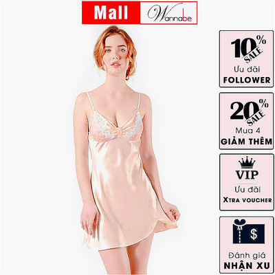 Váy ngủ lụa WANNABE đầm ngủ cúp ngực 2 lớp satin tạo độ phồng giúp bạn gái trông quyến rũ hơn DN599