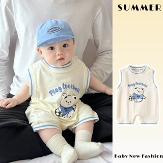 Mùa Hè Mới Quần Áo Cho Bé Trai Và Bé Gái Áo Vest Không Tay Body 0-24 Tháng Tuổi Cotton Nguyên Chất Thoải Mái Hoạt Hình Siêu Dễ Thương Gấu Áo Liền Quần Phong Cách Hàn Quốc