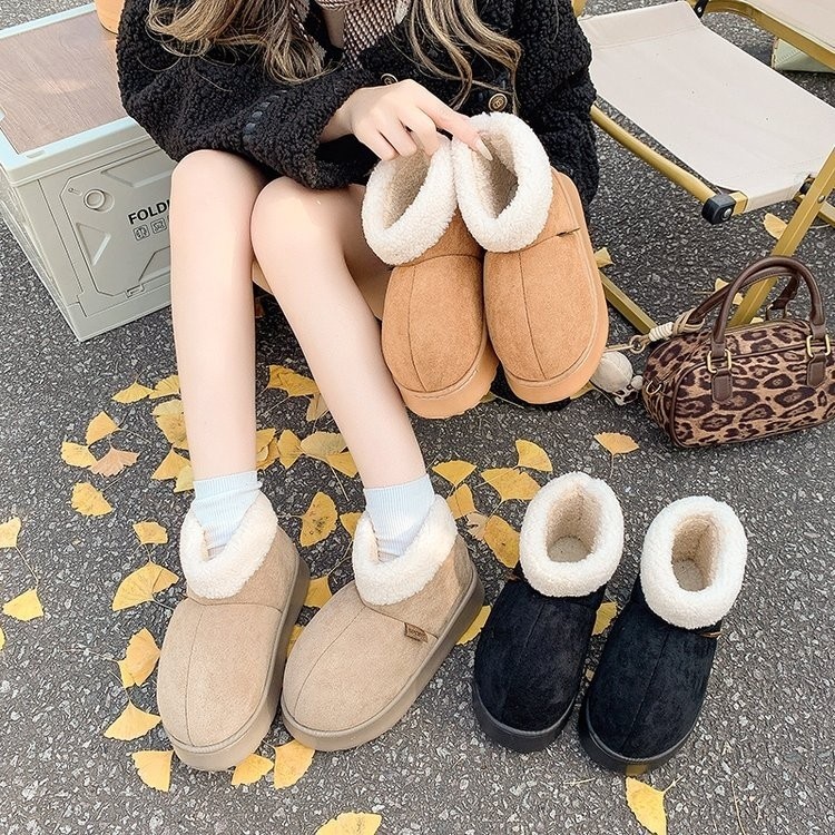 Giày đi tuyết đế bánh xốp ngắn mũi tròn mùa đông PU giữ ấm cho thanh niên Hàn Quốc Giày cao cổ vừa chịu mài mòn thoải mái chịu mài mòn cho nữ xưởng giá sỉ