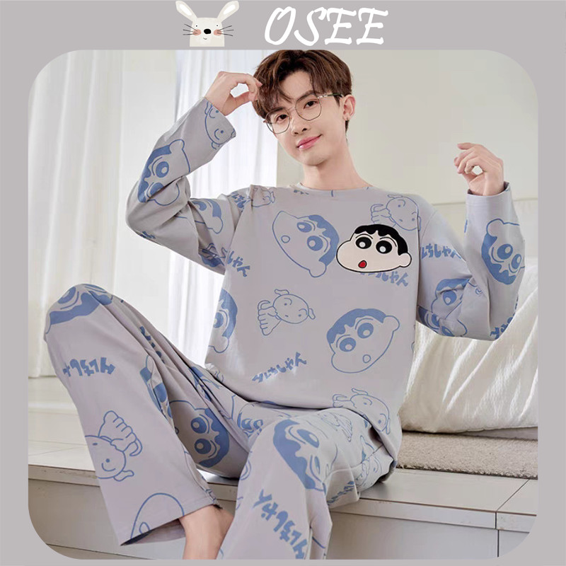 [Osee] Bộ Đồ Ngủ Nam Xuân Thu Tay Ngắn Lưới Màu Trơn Nhiều plus Kích Thước Trẻ Em Homewear Phù Hợp Với Tay Dài