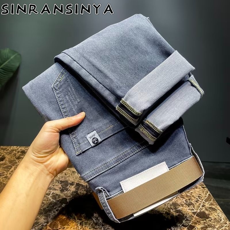 Quần jean nam SINRANSINYA, quần tây phong cách trung tính thêu dáng rộng cổ điển kiểu dáng cổ điển kiểu Nhật