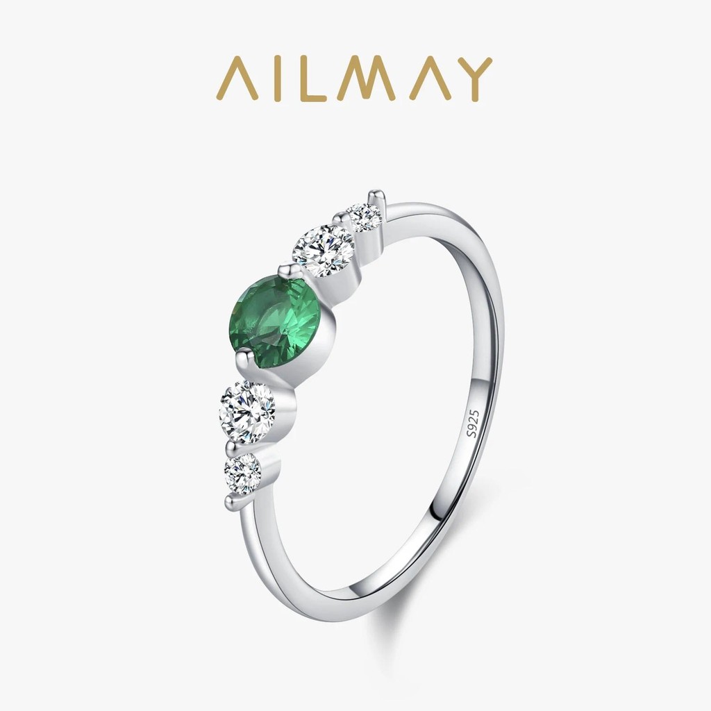 Ailmay Vintage Bạc 925 Xanh Zircon Nhẫn Tròn Cho Nữ Trang Sức