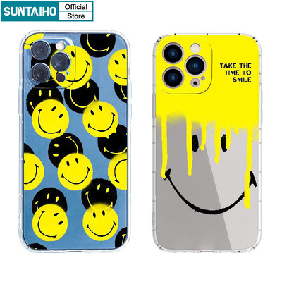 Suntaiho Ngộ nghĩnh Vỏ Độc Đáo Họa Tiết Mặt Cười Màu Vàng Ốp lưng Iphone 16 15 14 13 12 11 Pro Max IP 7 8 Plus Iphon X Xs XR Xs Max TPU Mềm Cao Cấp Chống Sốc Ốp Lưng