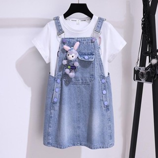 Bộ 2 Bộ Đồ Bé Gái Denim Treo Váy Trang Phục Mùa Hè Mới Thời Trang Tay Ngắn Trẻ Em Đầm Trẻ Em Quần Áo Cho 5 8 10 12 Tuổi Váy Bé Gái