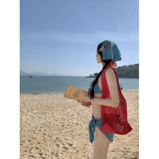 Bộ Đồ Bơi Bikini Nữ Có Khăn Trùm Đầu Retro Kẻ Sọc Gợi Cảm Ren | BigBuy360 - bigbuy360.vn