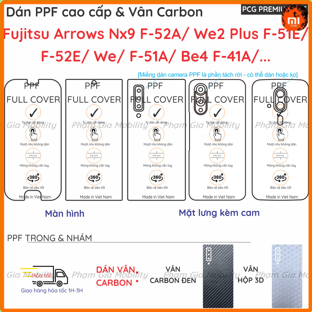 Dán PPF & Skin Carbon Fujitsu Arrows NX9 F 52A (F-52A, F52A, nx52a)/ We2 Plus F51E/ F52E/ Rakuraku F