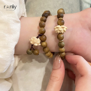 Vòng tay gỗ đàn hương hoa sen HOBE, Vòng tay dây chuyền đính cườm bằng gỗ dệt tay đàn hồi, Chuỗi tay hoa Mân côi tinh tế
