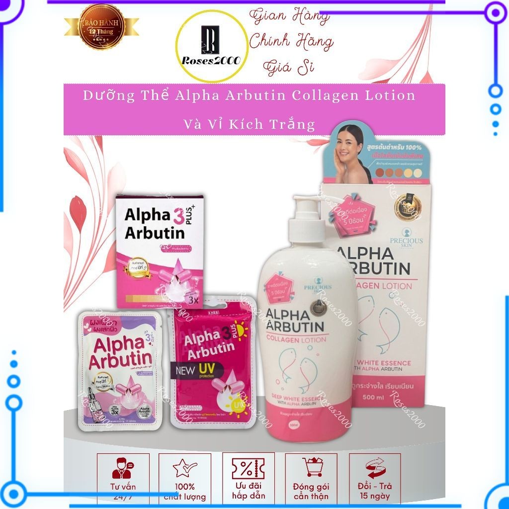 Sữa Dưởng Thể Alpha Arbutin Plus Lotion Chai 500ml + Vỉ 10 Viên Kích Trắng Alpha Arbutin Thái Lan