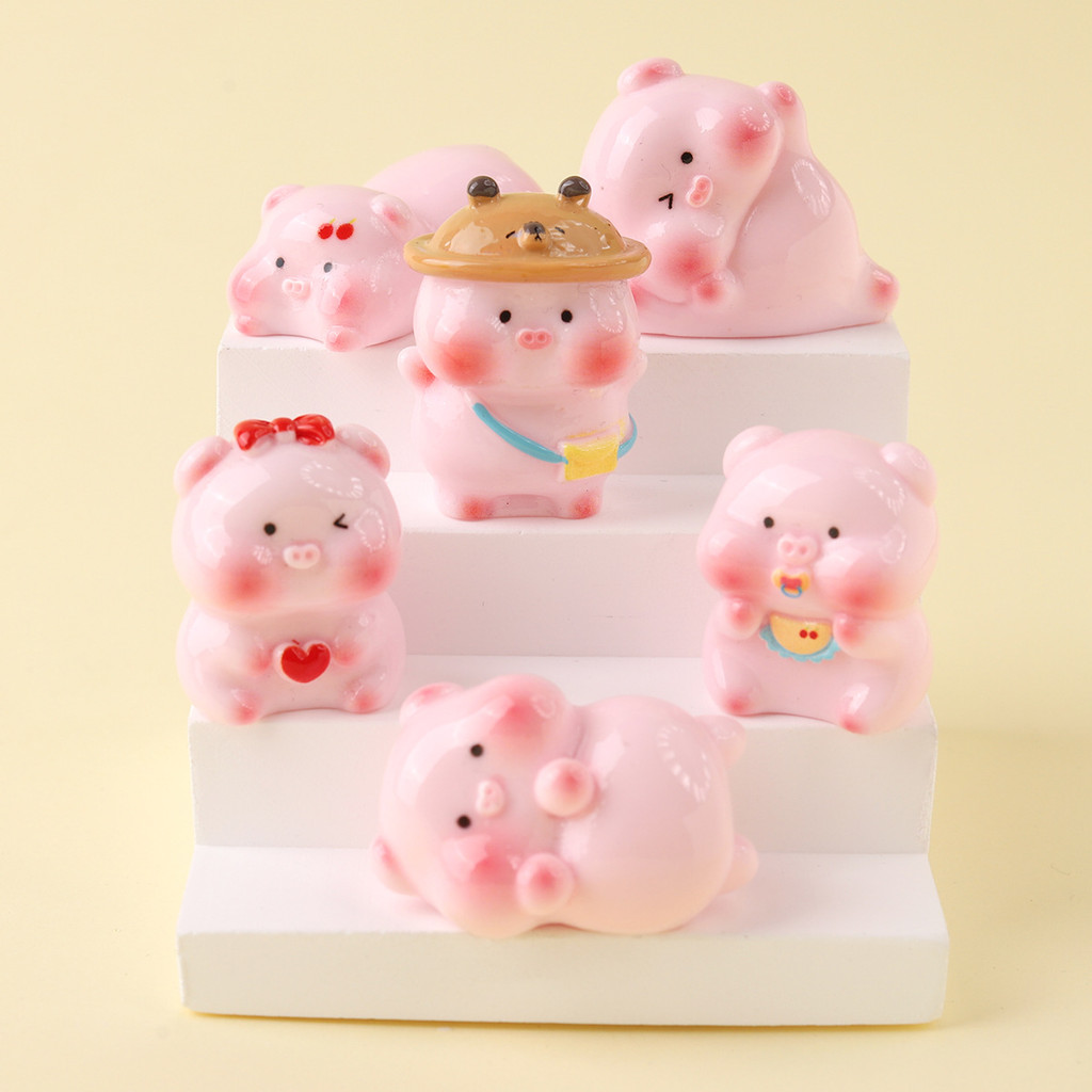 6 chiếc Charm nhựa 3D Pink Leisurely Piggy cho DIY (chỉ có 5 mẫu) (9-389)