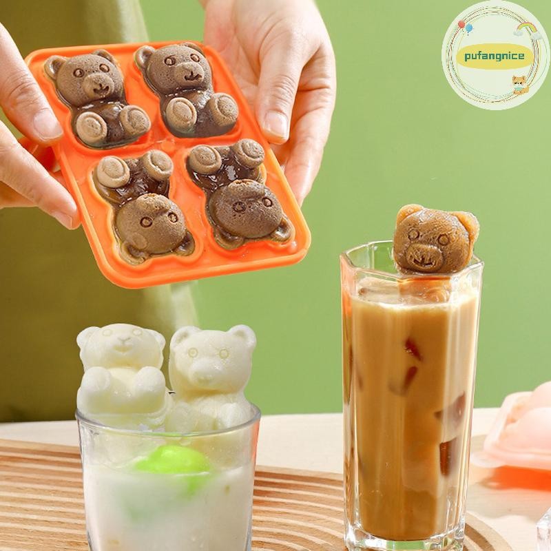 Pufangnice 3D Bear Ice Cube Mold Bear Ice Cube Tray, Máy làm bóng đá silicon dễ dàng tháo rời, Khay 
