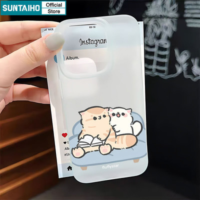 Ốp điện thoại họa tiết mèo dễ thương và ấm cúng Suntaiho TPU Clear Matte Soft Premium Vỏ chống sốc cho iPhone 11 12 13 14 15 16 Pro max IP 7 8 Plus Iphon X Xs XR Xs max