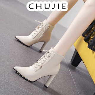 CHUJIE giày nữ boot cao cổ nữ bốt cao cổ Độn đế Đệm êm Tinh tế Phong cách đơn giản FSX24B01IG 44Z241101