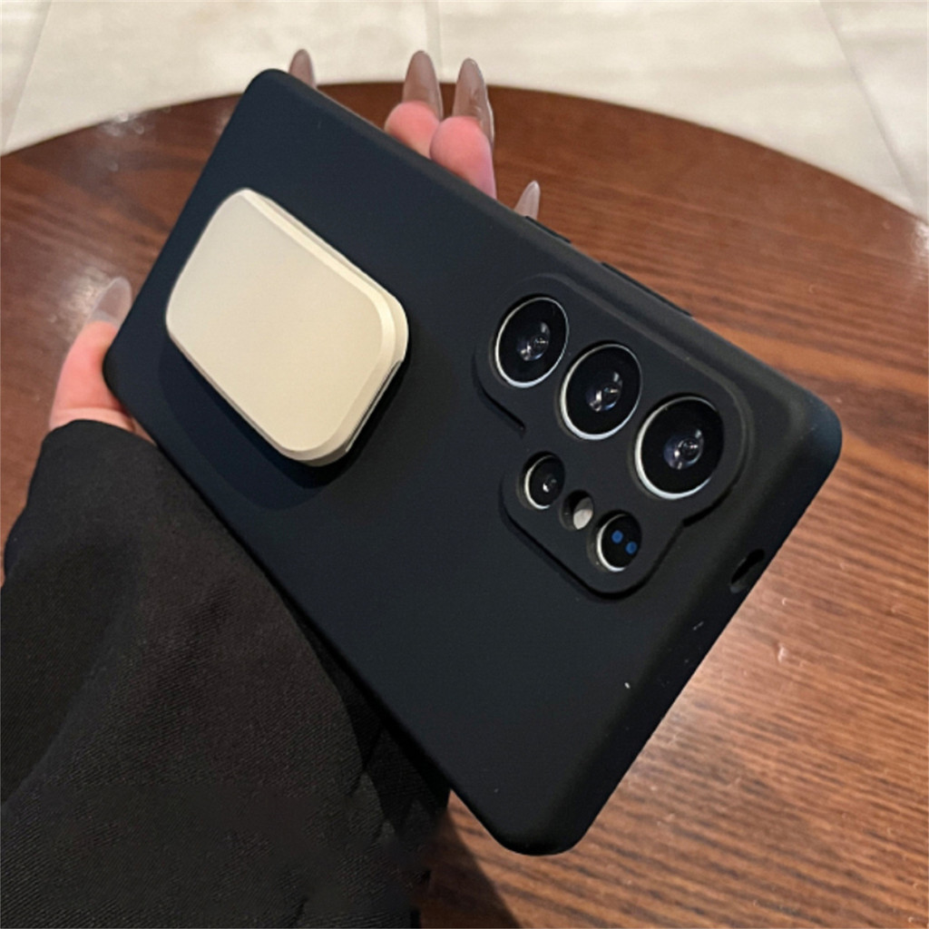 Ốp điện thoại mềm màu đen đơn giản sang trọng có giá đỡ cho Samsung S25 Ultra S25Ultra S24ultra Ốp l