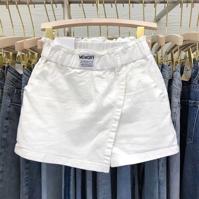 Quần váy giả hai mảnh, short ống rộng cotton, váy trắng mùa hè nữ, eo co giãn, váy nửa