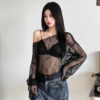 Áo Lưới Xuyên Thấu Tay Dài Trễ Vai PINKSTORE29 Phối Bikini Cực Cháy A51332