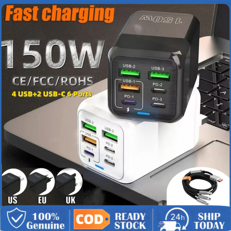 [Giao hàng VN] 150w 6 Cổng PD QC 3.0 USB C Sạc Nhanh Treo Tường Sạc Siêu Nhanh Cho iPhone Samsung
