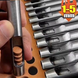 Bộ đục lỗ tròn bằng thép không gỉ - Dụng cụ thủ công da chuyên nghiệp cho thắt lưng, dây đeo đồng hồ, miếng đệm giấy & vải