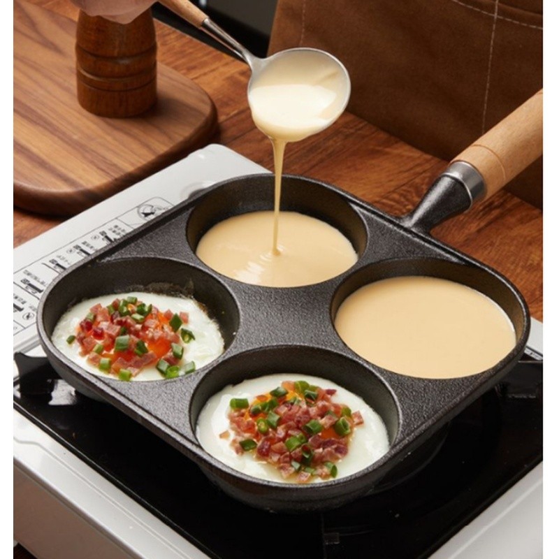 Bốn lỗ gang Frying Pan Không dính Pan Không tráng