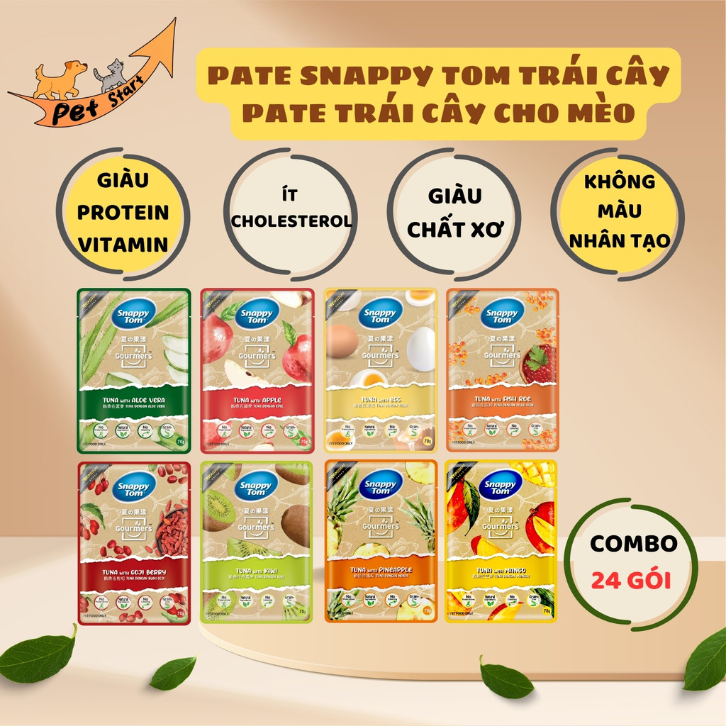 Pate Snappy Tom túi 70g hương trái cây ( 8vị ) cho chó mèo PET START