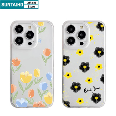 Suntaiho Họa Tiết Hoa Tulip Đẹp Trong Suốt Mờ Dành Cho Iphone 16 15 14 12 13 11 Pro Max IP 7 8 Plus Iphon X Xs XR Xs Max TPU Silicon Mềm Cao Cấp Chống Sốc Ốp điện thoại