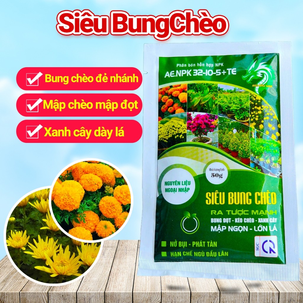 Phân bón Siêu Bung Chèo 50gr - đẻ nhánh mập đọt, bung chồi đâm tược, kéo chèo cực mạnh SBCAE50