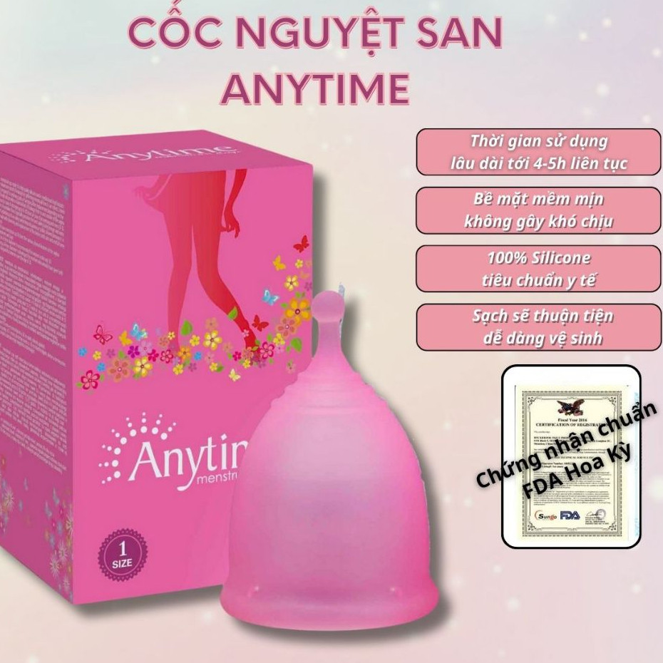 Cốc nguyệt san Silicone y tế siêu mềm Anytime chính hãng, đạt tiêu chuẩn FDA Hoa Kỳ size X/L dùng cho phụ nữ Việt.
