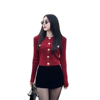 áo khoác  kiểu sang trọng cho nữ Top Women - Khuy khoác tingoan xanh  dài tay áo len đỏ áo  len Jean Jacket