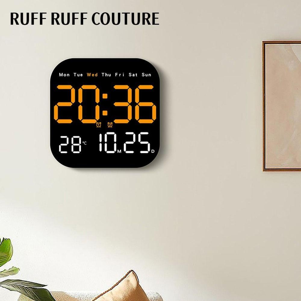 RUFF RUFF COUTURE   Đồng hồ treo tường điện tử , Đồng hồ LED kỹ thuật số đa chức năng treo tường, Đồng hồ bàn hiển thị ngày điều khiển bằng giọng nói tại nhà cho phòng ngủ