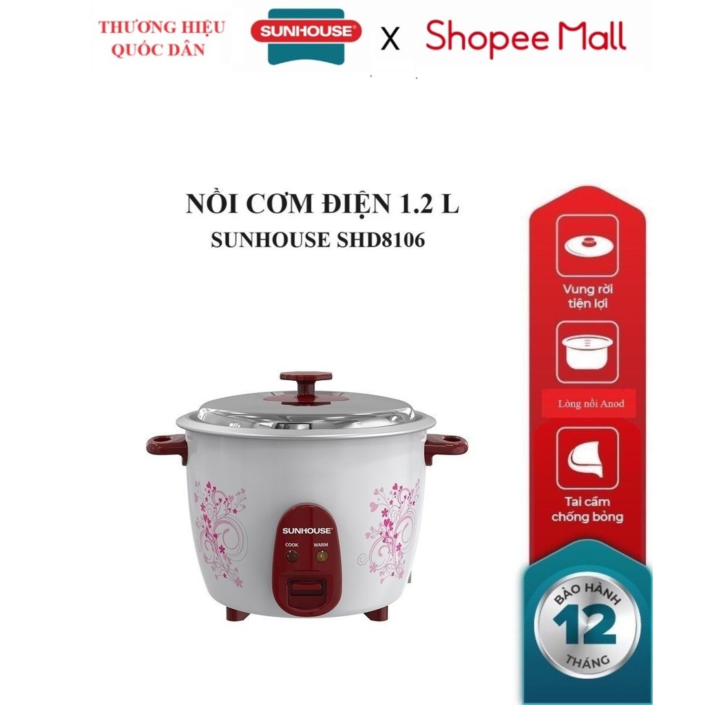 Nồi cơm điện Sunhouse SHD8106 1,2 lít 400W