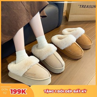 Giày sục lông nữ giá rẻ PATTI DUCK, sục lông hở gót nữ đế cao su độn 4cm TRANGBIHUE