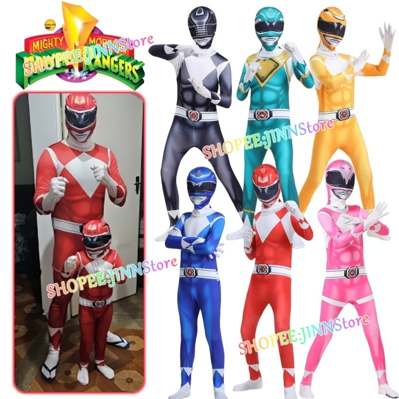 -JINN-MIGHTY MORPHIN POWER RANGERS Trang phục hóa trang siêu anh hùng POWER RANGERS Áo liền quần Zentai Suit Carnival Party Bodysuit