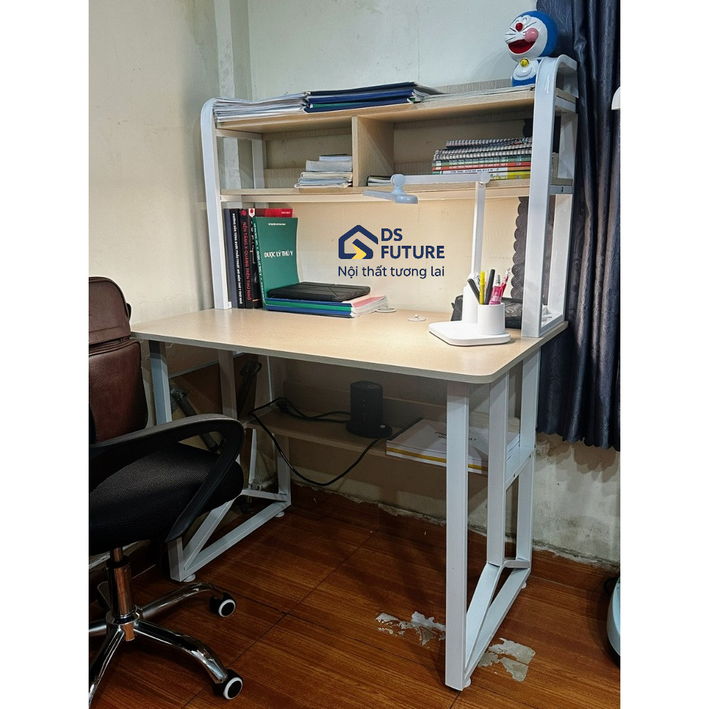 Bàn học kệ sách gỗ mdf, mặt bàn bo góc an toàn cho bé, bàn làm việc 1m2 chân sắt cứng cáp chịu tải 200kg [U4 KS] | BigBuy360 - bigbuy360.vn