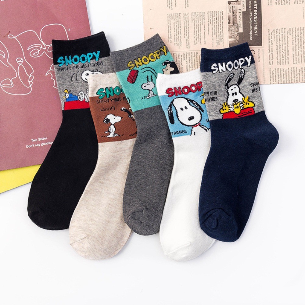Tất Hoạt Hình Snoopy Ống Giữa Phong Cách Mới Cặp Đôi Hàn Quốc Cotton Hợp Thời Trang