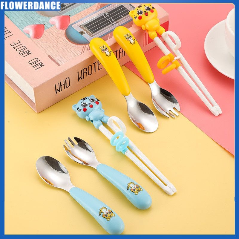 Bộ đồ ăn đũa hoạt hình cho trẻ em Bộ đồ ăn bằng thép không gỉ 304 Thìa nĩa thìa ăn dặm cho bé Thìa b