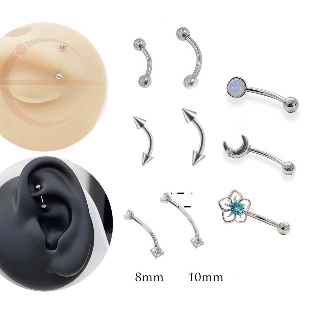 Khuyên Sụn Tai Rook, Chân Mày 2 Đầu Đá Trấu Thép Y Tế Không rỉ