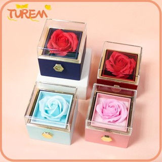  Hộp đựng trang sức xoay TUREM Nắp trong suốt có túi quà tặng Hộp quà tặng hoa hồng Bông hồng vĩnh cửu bằng xà phòng Acrylic sáng tạo Bảo quản vòng cổ hoa Tiệc cưới 