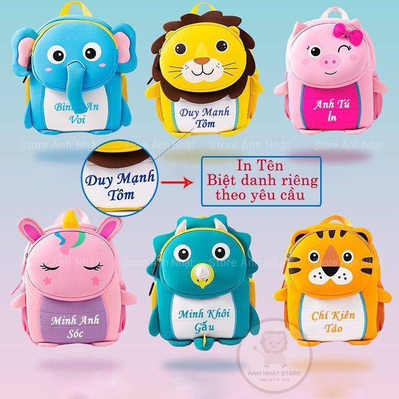 BALO IN TÊN + BIỆT DANH RIÊNG cho bé đi học mẫu giáo, mầm non 3D siêu nhẹ, chống gù từ 1 đến 5 tuổi đáng yêu, dễ thương