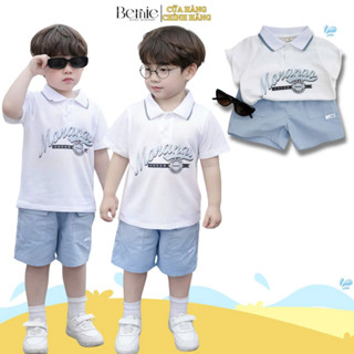  Set bộ polo cá sấu bé trai họa tiết hình in nổi bật kèm quần short kaki 9 tới 28kg BERNIE P1124B31 