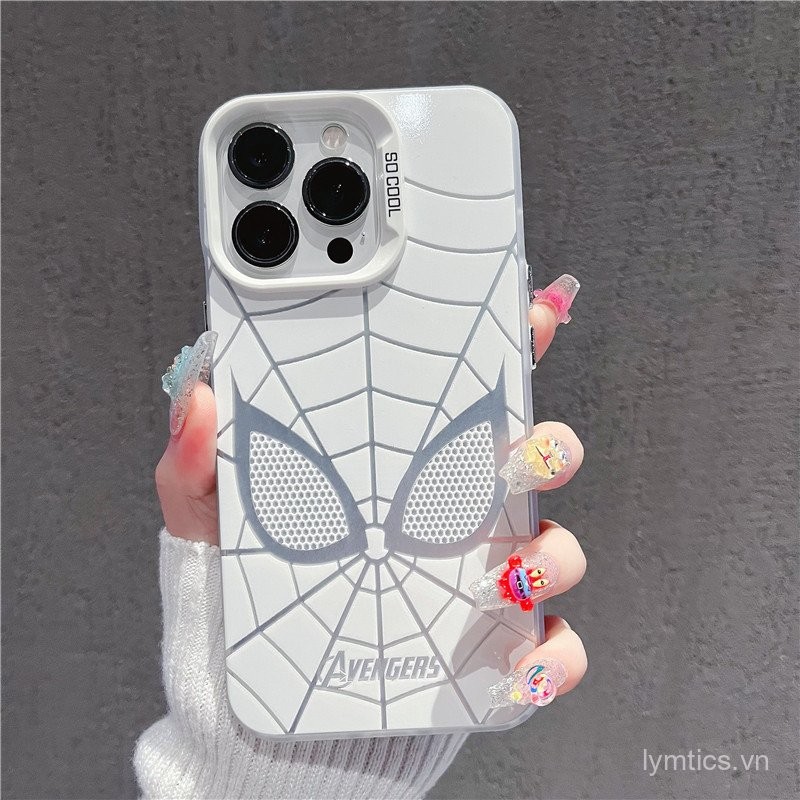Ốp điện thoại bảo vệ tương thích với iPhone 16 Pro Max, cá tính sáng tạo, màu sắc bạc Spider-Man, đẹ