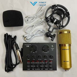Combo soundcard V8, V8S kèm mic thu âm bm800  BM900 có autotune chuẩn phòng thu
