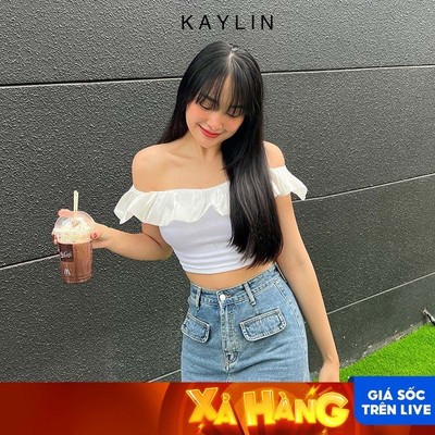 Áo thun KAYLIN kiểu bẹt vai phối bèo phong cách N1967