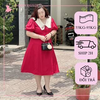 [Chubby Bigsize] Đầm Cổ Xếp Ly Tôn dáng