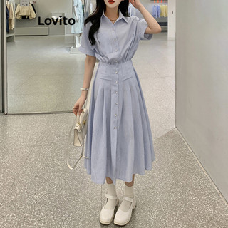 Lovito Đầm sọc giả có túi phía trước thông thường dành cho nữ LNL38095 (Mơ/Xanh)