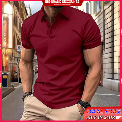 Áo sơ mi nam ngắn tay bằng sợi Polyester cổ đứng Slim Fit màu trơn phong cách Mỹ Ins Work ZXR25