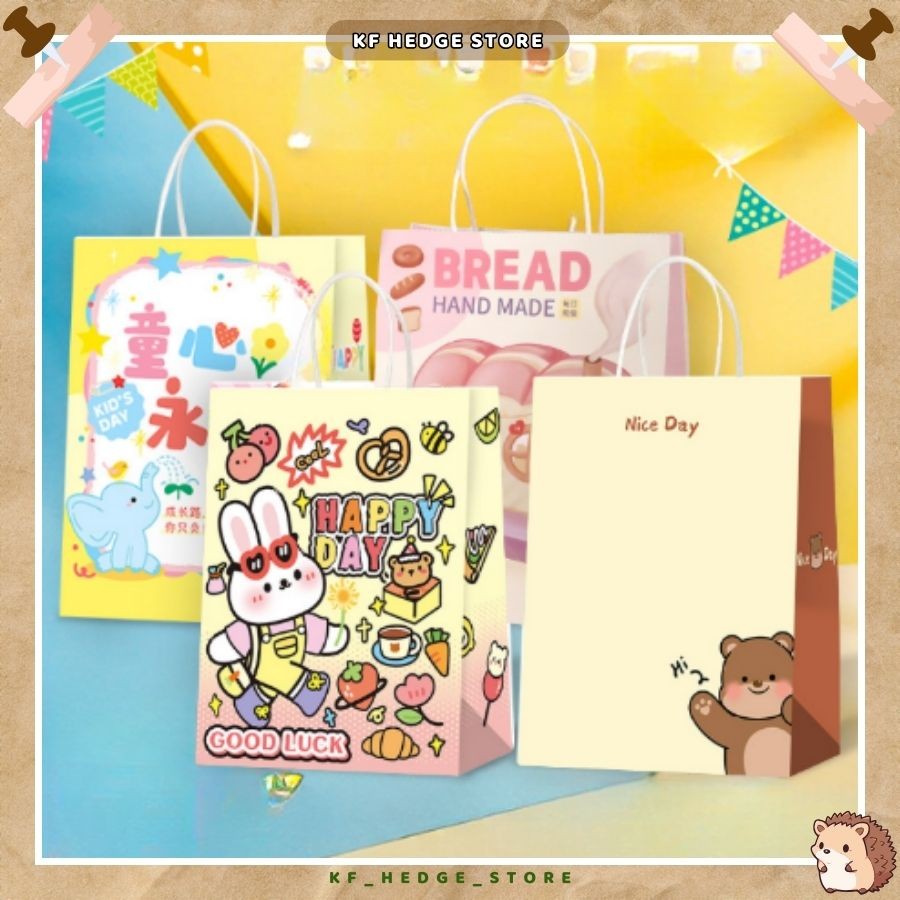 Túi giấy đựng quà in hình cute họa tiết dễ thương có quai xách - Hedge Store