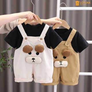 Set Quần Yếm Kaki Mềm Hình Cún Kèm Áo LOTUKA Cho Bé Trai Bé Gái, Quần Yếm Cho Bé, Quần Áo Trẻ Em Size 3-12kg