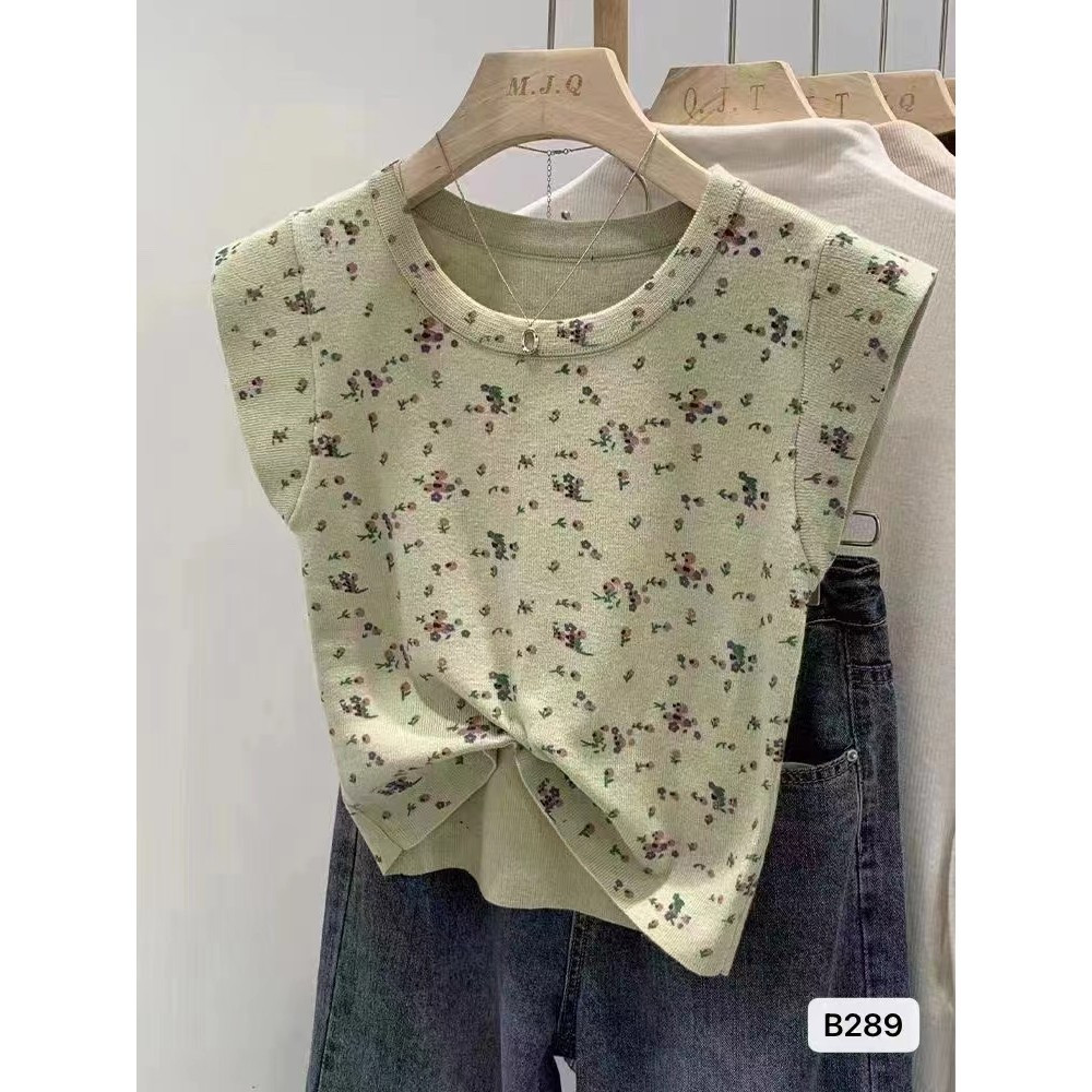 Sweet Little Fresh Cổ Tròn Hoa Bay Tay Top Xide Outer Me ULM0 3743